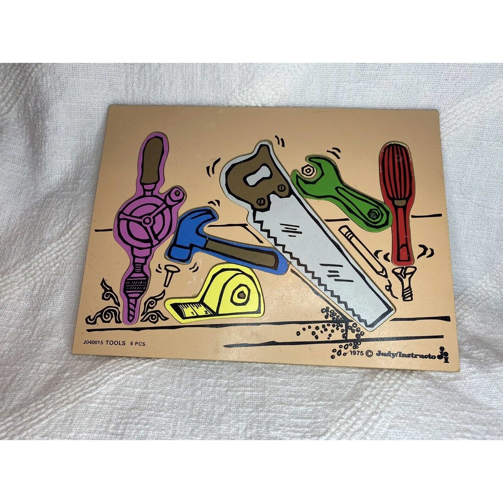 Vintage Judy Instructo Wooden Puzzle Tools #J040015 6 Pieces 1975